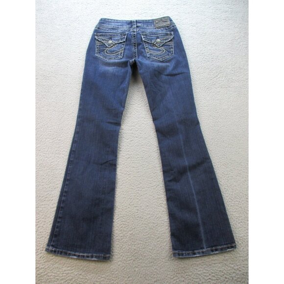Silver Jeans Women's 26x32 Suki Surplus Flare Blue Denim Pants Stretch Bootcut - Picture 2 of 10